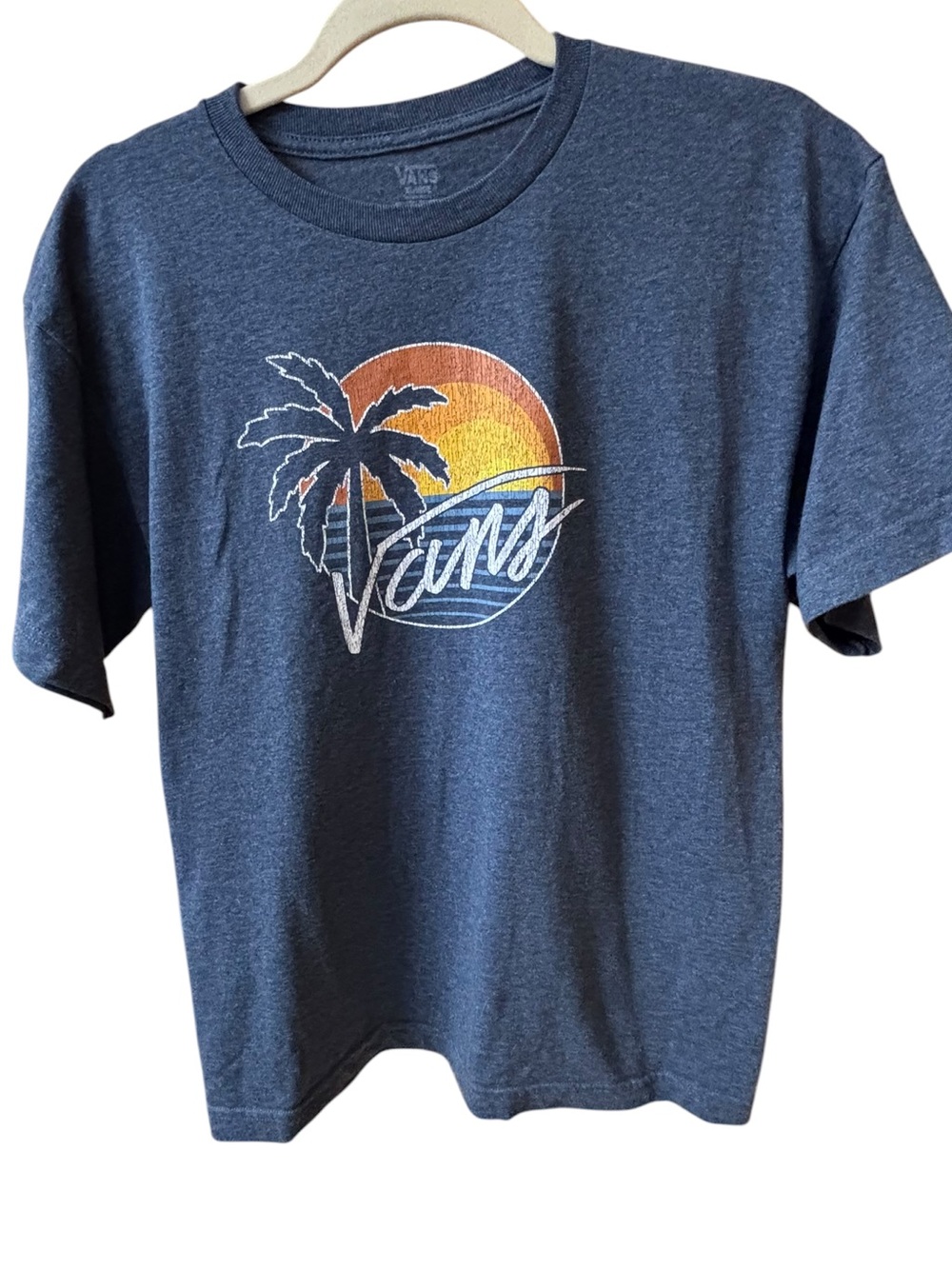Vans Youth XL Retro Sunset Palm Tree Graphic Tee Blue EUC